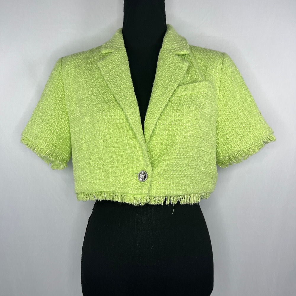 House of Harlow 1960 Tweed Crop Blazer Frayed Short Sleeve Jacket Small